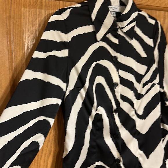 Zebra Print - Black & Ivory long sleeve tailored blouse -Sergio Hudson XXS & XL - Picture 5 of 14